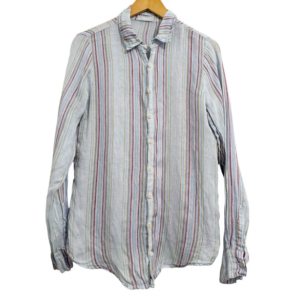 CP Shades Romy Blue Striped Linen Button Down Top XS - Picture 2 of 12